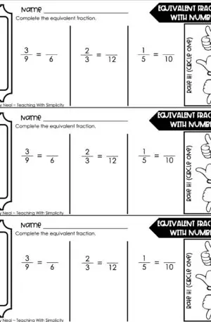 4th Grade Fractions – Equivalent Fractions with Numbers Exit Ticket 2