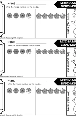 4th Grade Fractions – Mixed Numbers: Shaded Models Exit Ticket 1