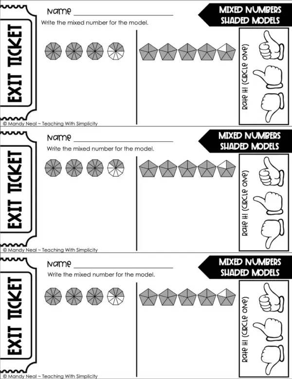 4th Grade Fractions – Mixed Numbers: Shaded Models Exit Ticket 1