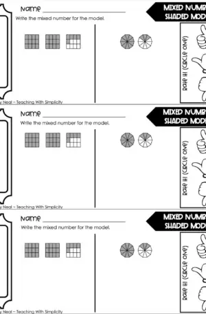 4th Grade Fractions – Mixed Numbers: Shaded Models Exit Ticket 2