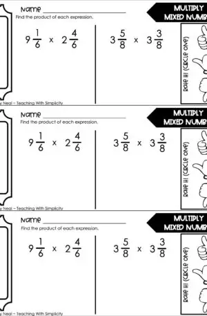 4th Grade Fractions – Multiply Mixed Numbers Exit Ticket 1