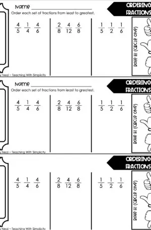 4th Grade Fractions – Ordering Fractions Exit Ticket 2