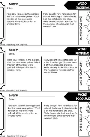 4th Grade Fractions – Word Problems Exit Ticket 2