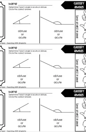 4th Grade Geometry – Classify Angles Exit Ticket 1