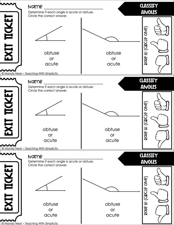 4th Grade Geometry – Classify Angles Exit Ticket 1