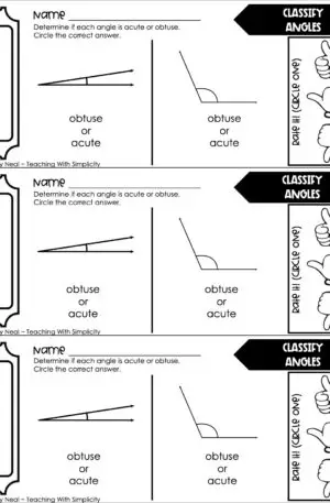 4th Grade Geometry – Classify Angles Exit Ticket 2