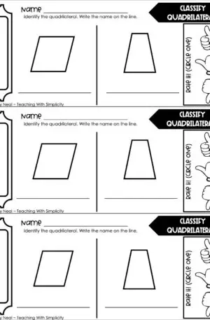 4th Grade Geometry – Classify Quadrilaterals Exit Ticket 1