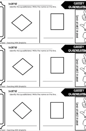 4th Grade Geometry – Classify Quadrilaterals Exit Ticket 2