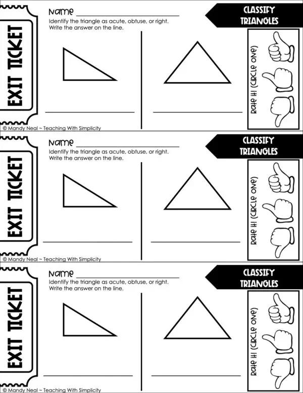 4th Grade Geometry – Classify Triangles Exit Ticket 1