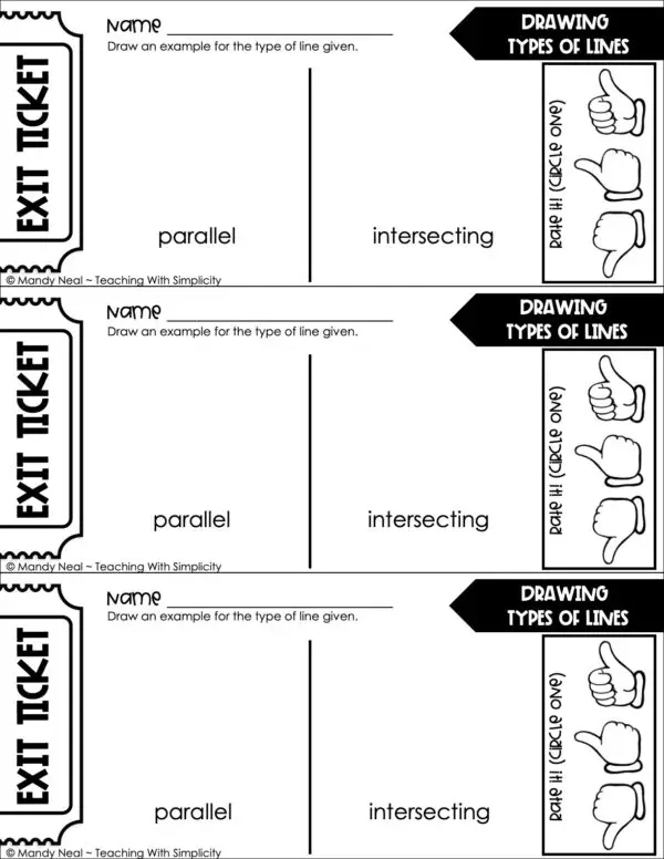 4th Grade Geometry – Drawing Types of Lines Exit Ticket 1