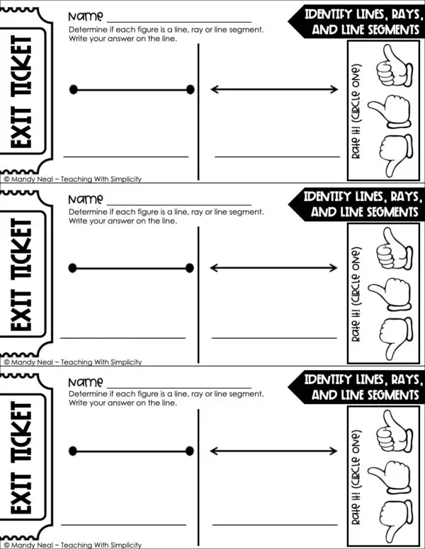 4th Grade Geometry – Identify Lines, Rays, and Line Segments Exit Ticket 1