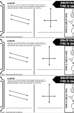 4th Grade Geometry – Identifying Types of Lines Exit Ticket 2