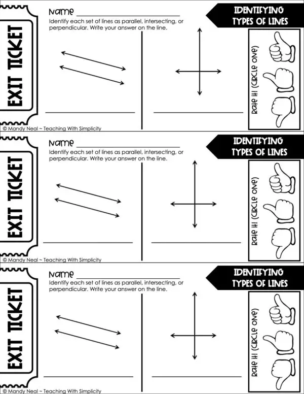 4th Grade Geometry – Identifying Types of Lines Exit Ticket 2