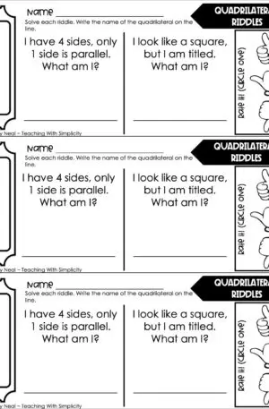 4th Grade Geometry – Quadrilateral Riddles Exit Ticket 1