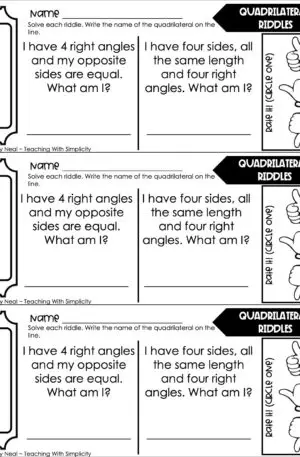 4th Grade Geometry – Quadrilateral Riddles Exit Ticket 2