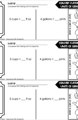 4th Grade Measurement – Convert Customary Units of Capacity Exit Ticket 2