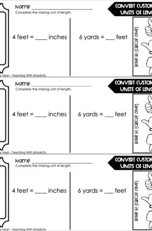 4th Grade Measurement – Convert Customary Units of Length Exit Ticket 1