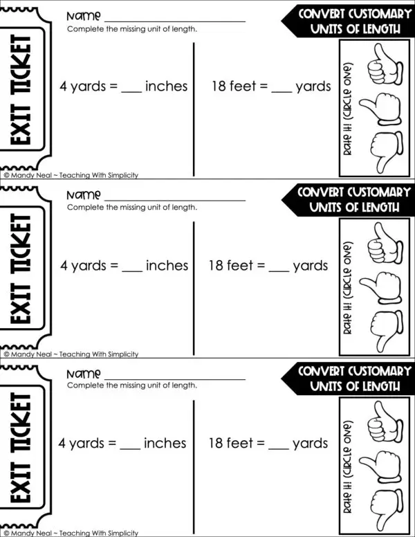 4th Grade Measurement – Convert Customary Units of Length Exit Ticket 2