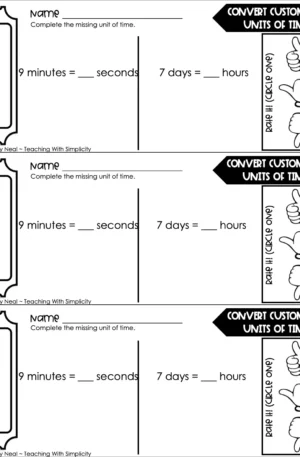 4th Grade Measurement – Convert Customary Units of Time Exit Ticket 1