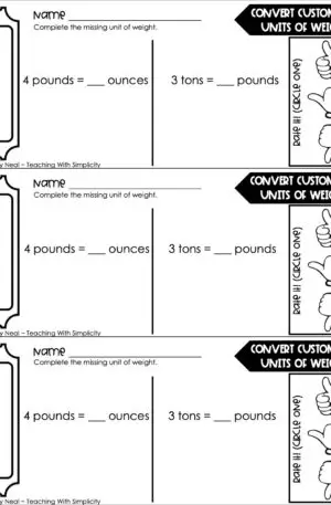 4th Grade Measurement – Convert Customary Units of Weight Exit Ticket 1