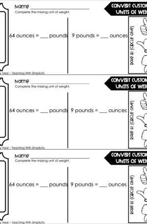 4th Grade Measurement – Convert Customary Units of Weight Exit Ticket 2