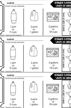 4th Grade Measurement – Estimate Customary Units of Capacity Exit Ticket 1