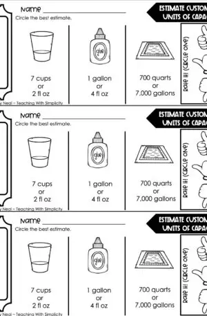 4th Grade Measurement – Estimate Customary Units of Capacity Exit Ticket 2