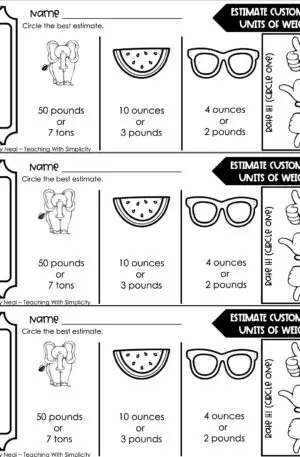 4th Grade Measurement – Estimate Customary Units of Weight Exit Ticket 1