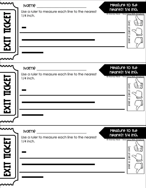 4th Grade Measurement – Measure to the Nearest 1/4 Inch Exit Ticket 2