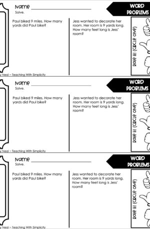 4th Grade Measurement – Word Problems Exit Ticket 2