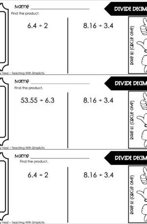 5th Grade Decimals – Divide Decimals Exit Ticket 1