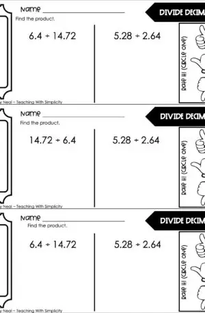 5th Grade Decimals – Divide Decimals Exit Ticket 2