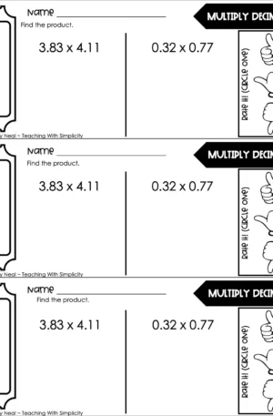 5th Grade Decimals – Multiply Decimals Exit Ticket 1