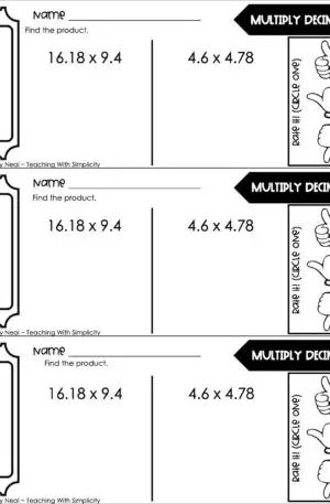 5th Grade Decimals – Multiply Decimals Exit Ticket 2