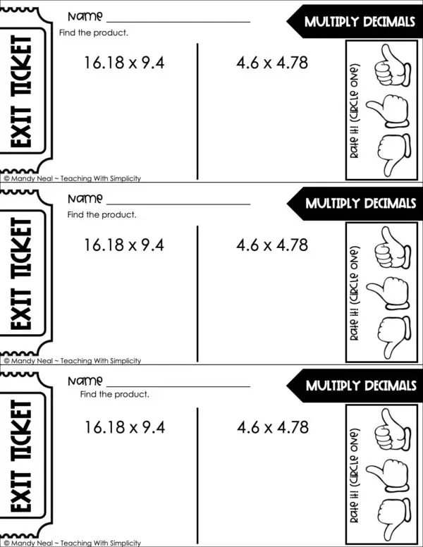 5th Grade Decimals – Multiply Decimals Exit Ticket 2