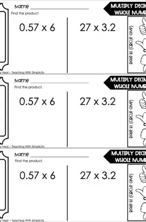 5th Grade Decimals – Multiply Whole Numbers and Decimals Exit Ticket 2