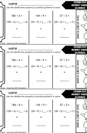 5th Grade Division – Distributive Property: Partial Quotients Exit Ticket 1