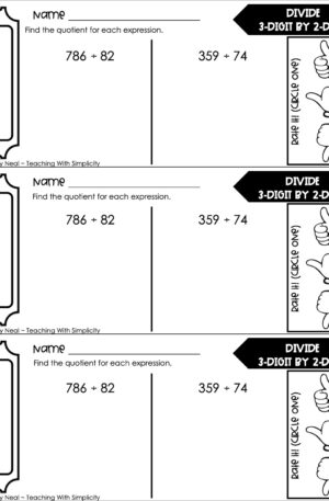 5th Grade Division – Divide 3-Digit by 2-Digit Exit Ticket 1