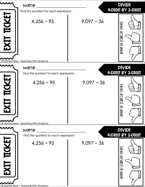 5th Grade Division – Divide 4-Digit by 2-Digit Exit Ticket 1