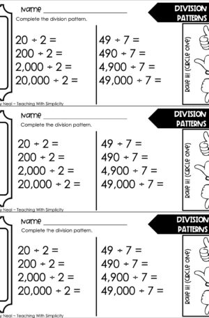 5th Grade Division – Division Patterns Exit Ticket 1