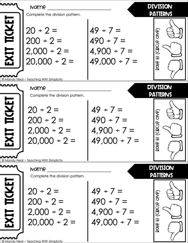 5th Grade Division – Division Patterns Exit Ticket 1