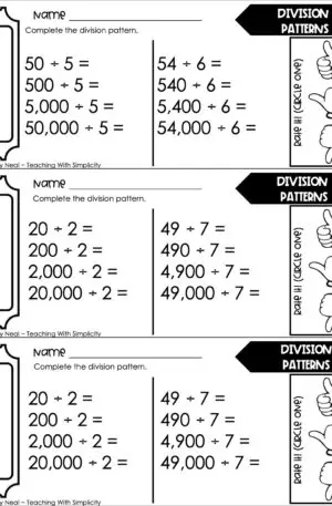 5th Grade Division – Division Patterns Exit Ticket 2