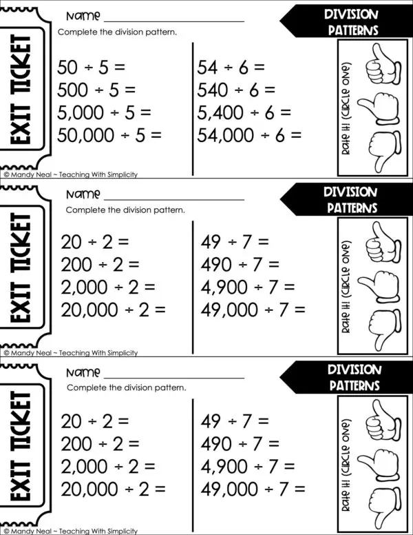 5th Grade Division – Division Patterns Exit Ticket 2