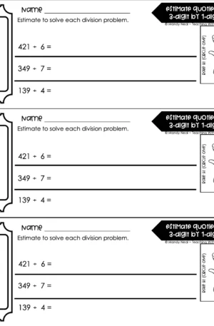 5th Grade Division – Estimate Quotients: 3-Digit by 1-Digit Exit Ticket 1