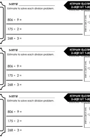 5th Grade Division – Estimate Quotients: 3-Digit by 1-Digit Exit Ticket 2