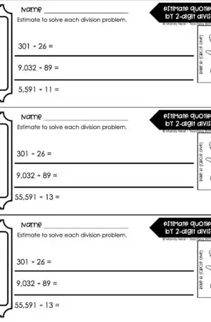 5th Grade Division – Estimate Quotients by 2-Digit Divisor Exit Ticket 1