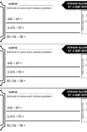 5th Grade Division – Estimate Quotients by 2-Digit Divisor Exit Ticket 2