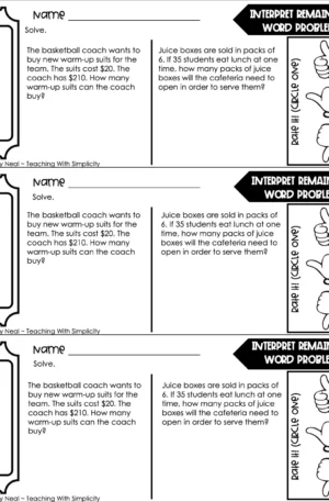 5th Grade Division – Interpret Remainders Word Problems Exit Ticket 1