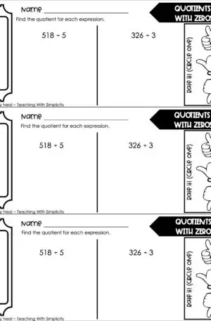 5th Grade Division – Quotients with Zeros Exit Ticket 1