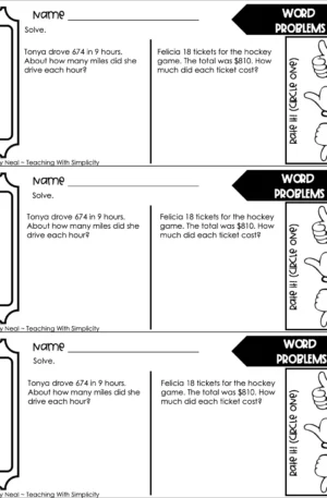 5th Grade Division – Word Problems Exit Ticket 1